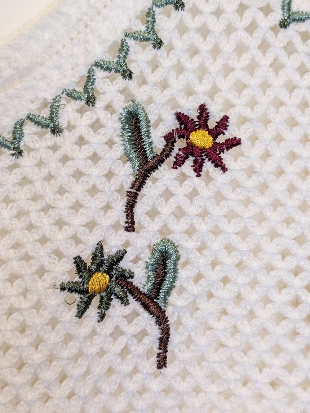Rebellion Again Crochet Tank Top Floral Embroidered Boho Cottagecore Cream M - Picture 4 of 15